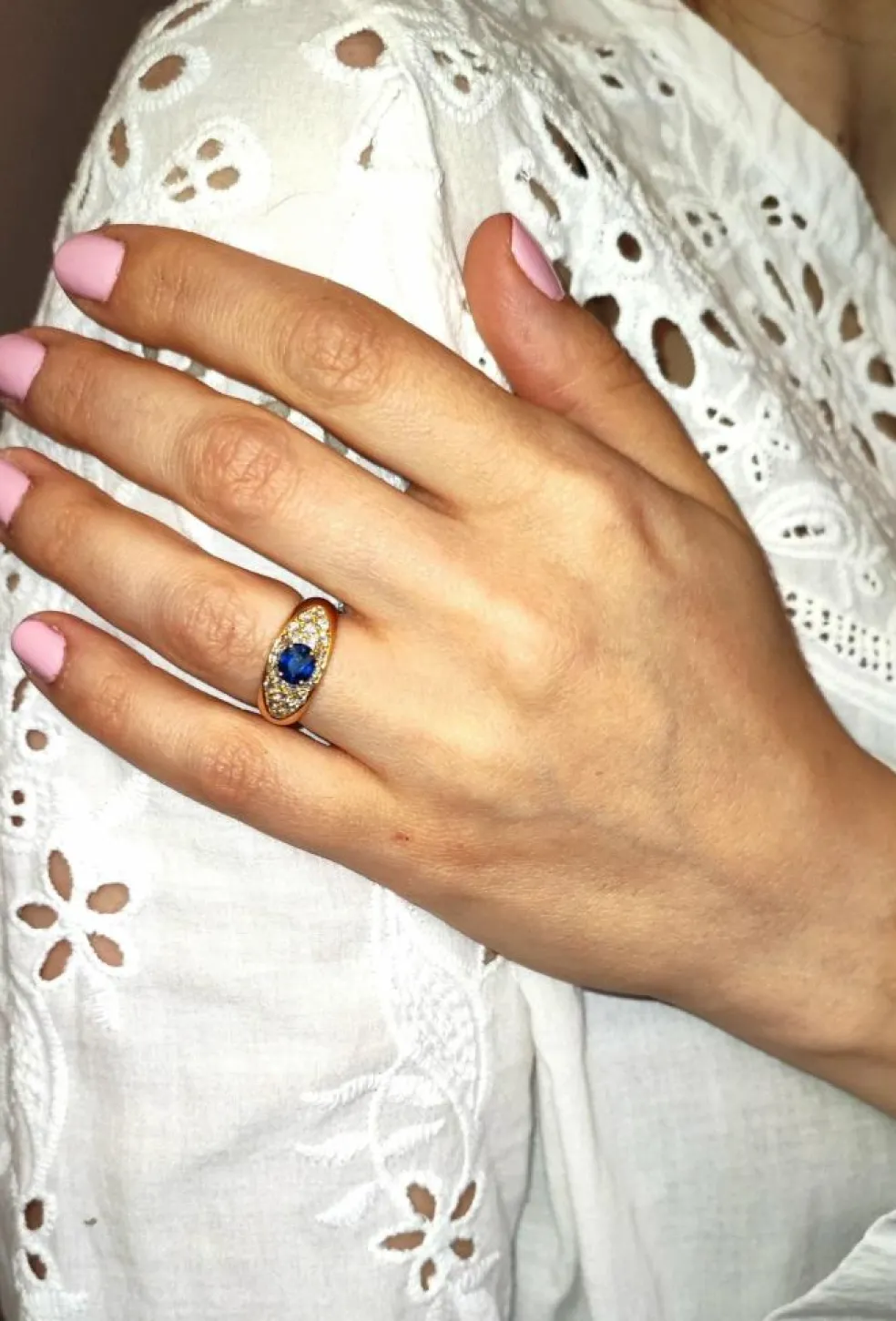 Bague jonc saphir et diamants