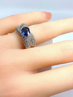 Bague jonc saphir et diamants