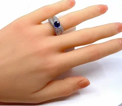 Bague jonc saphir et diamants