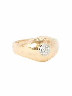 Bague jonc vintage or jaune diamant rond 0,5 carat
