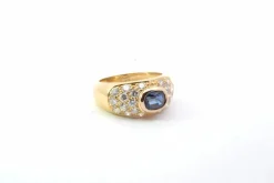 Bague Jonc Vintage Saphir, Diamant, Or Jaune