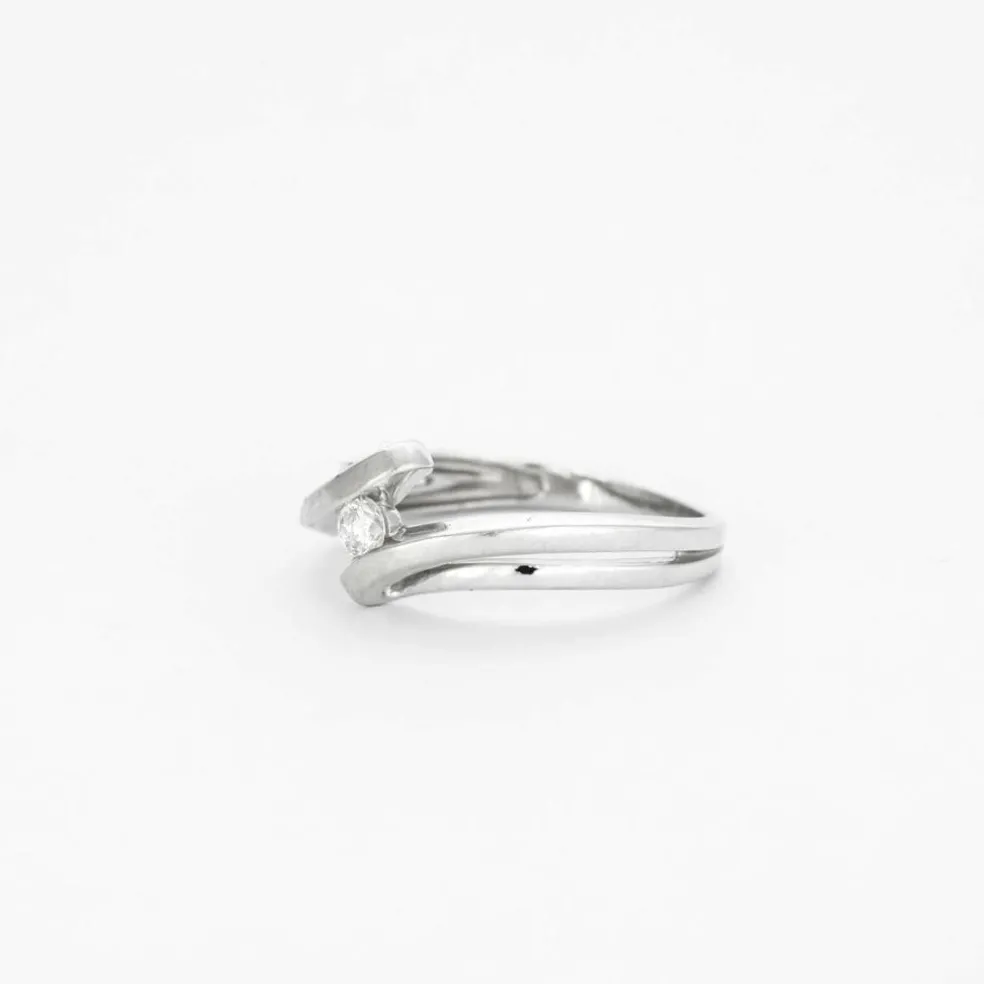 Bague joncs croisés or gris et diamant