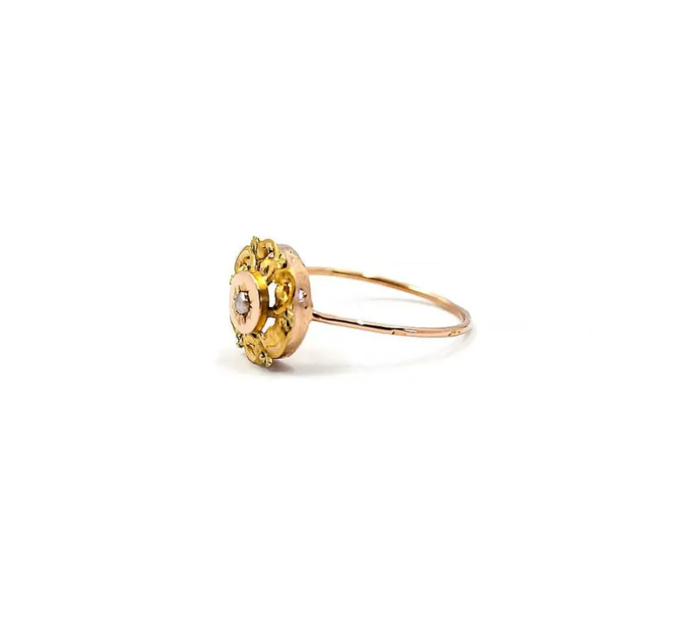 BAGUE JOYAUX OR JAUNE CISELÉ ET OR ROSE PERLE
