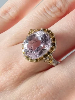 Bague Kunzite et Diamants jaunes