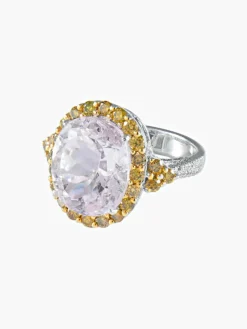 Bague Kunzite et Diamants jaunes