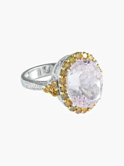 Bague Kunzite et Diamants jaunes