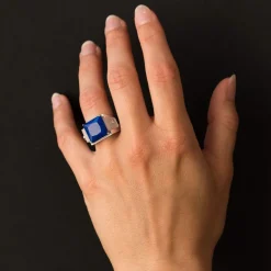 Bague lapis lazuli cristal de roche et diamants