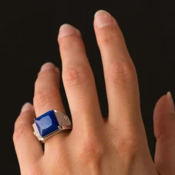 Bague lapis lazuli cristal de roche et diamants
