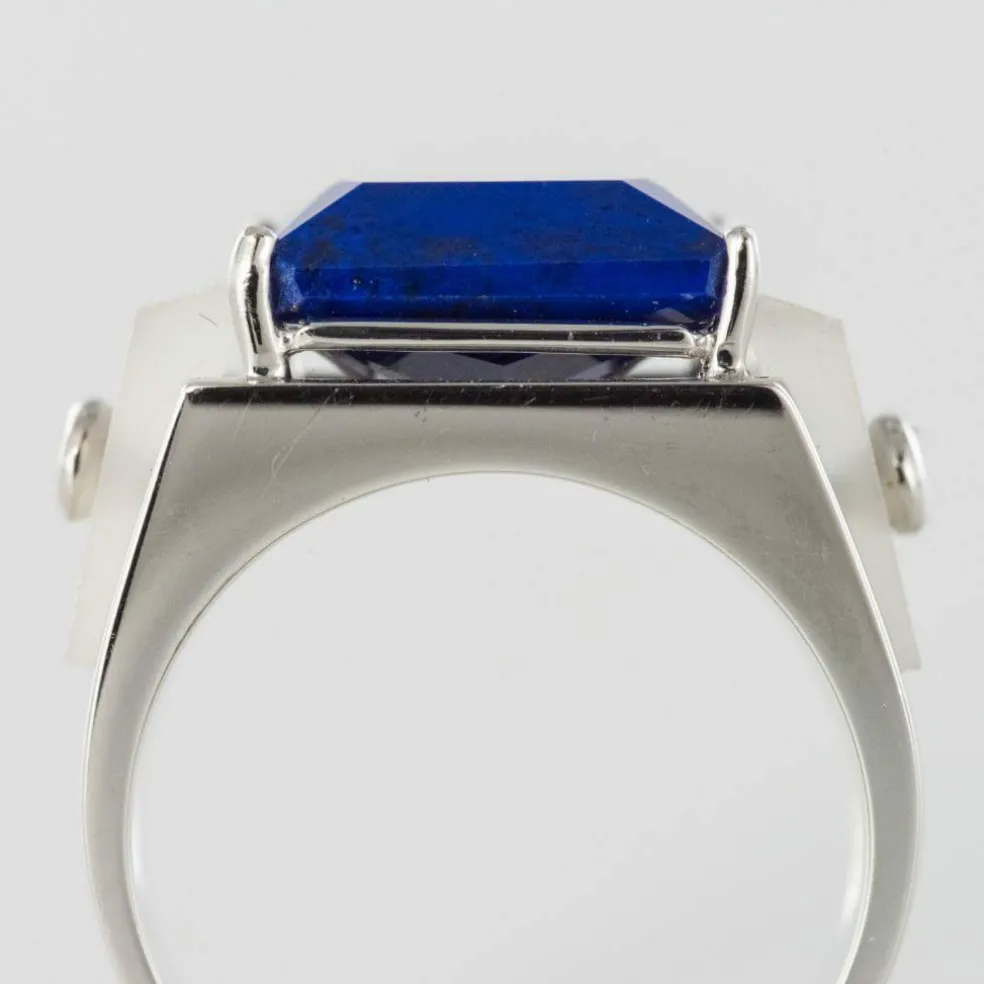 Bague lapis lazuli cristal de roche et diamants