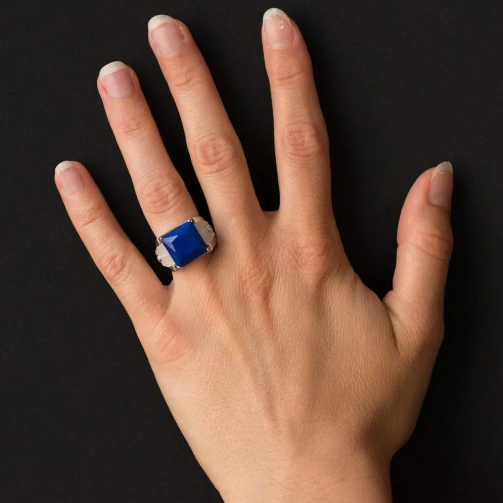 Bague lapis lazuli cristal de roche et diamants