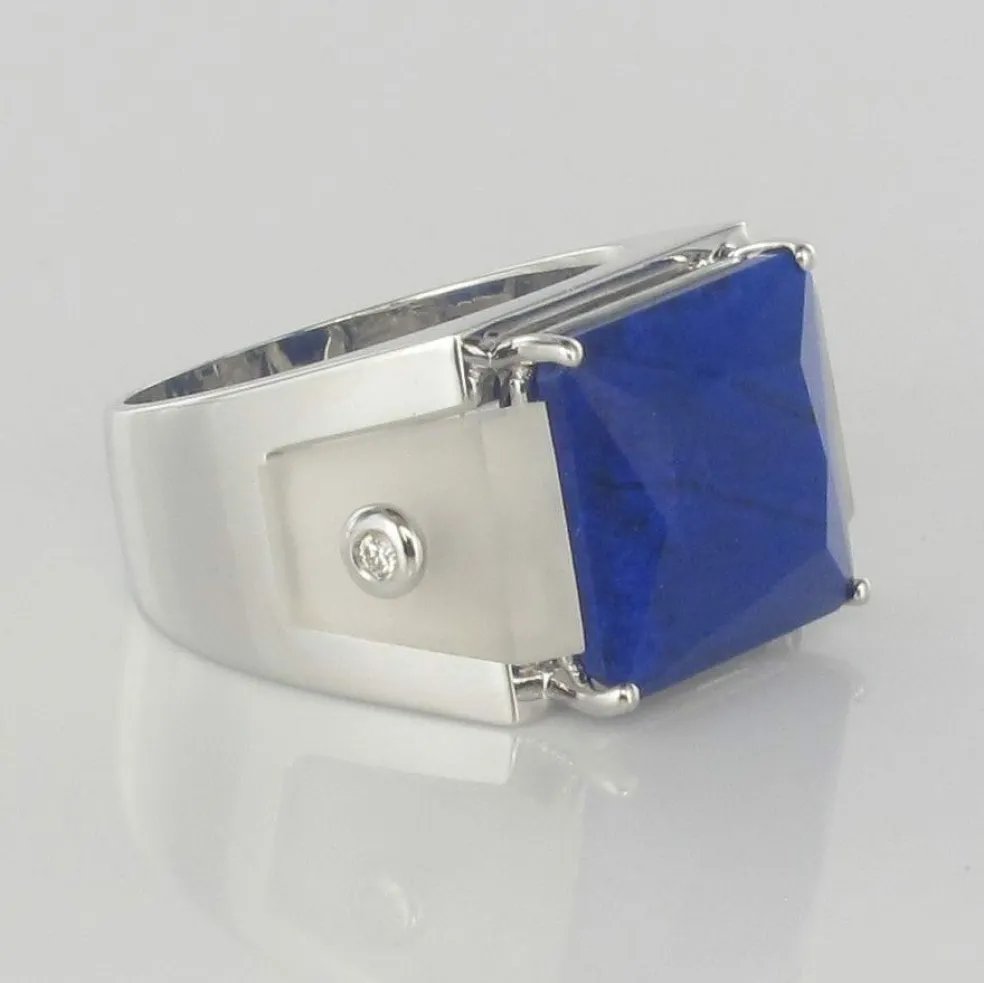 Bague lapis lazuli cristal de roche et diamants