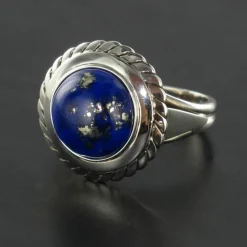 Bague lapis lazuli or blanc vintage