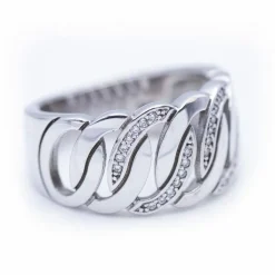 Bague large en or blanc avec diamants