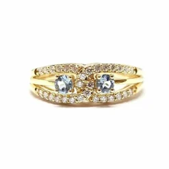 Bague lien en Or jaune, aigues marine & diamants