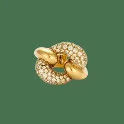 Bague maillon de chaine en or jaune et diamants
