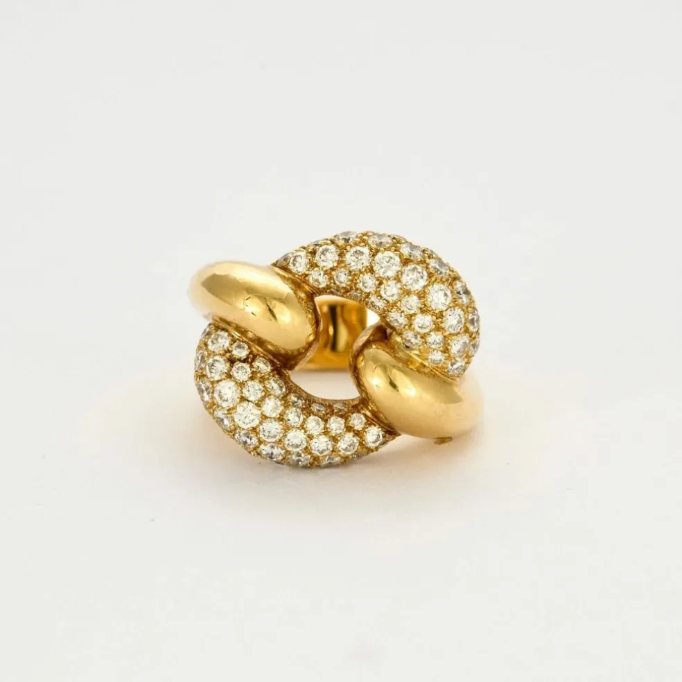 Bague maillon de chaine en or jaune et diamants