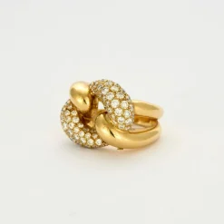 Bague maillon de chaine en or jaune et diamants