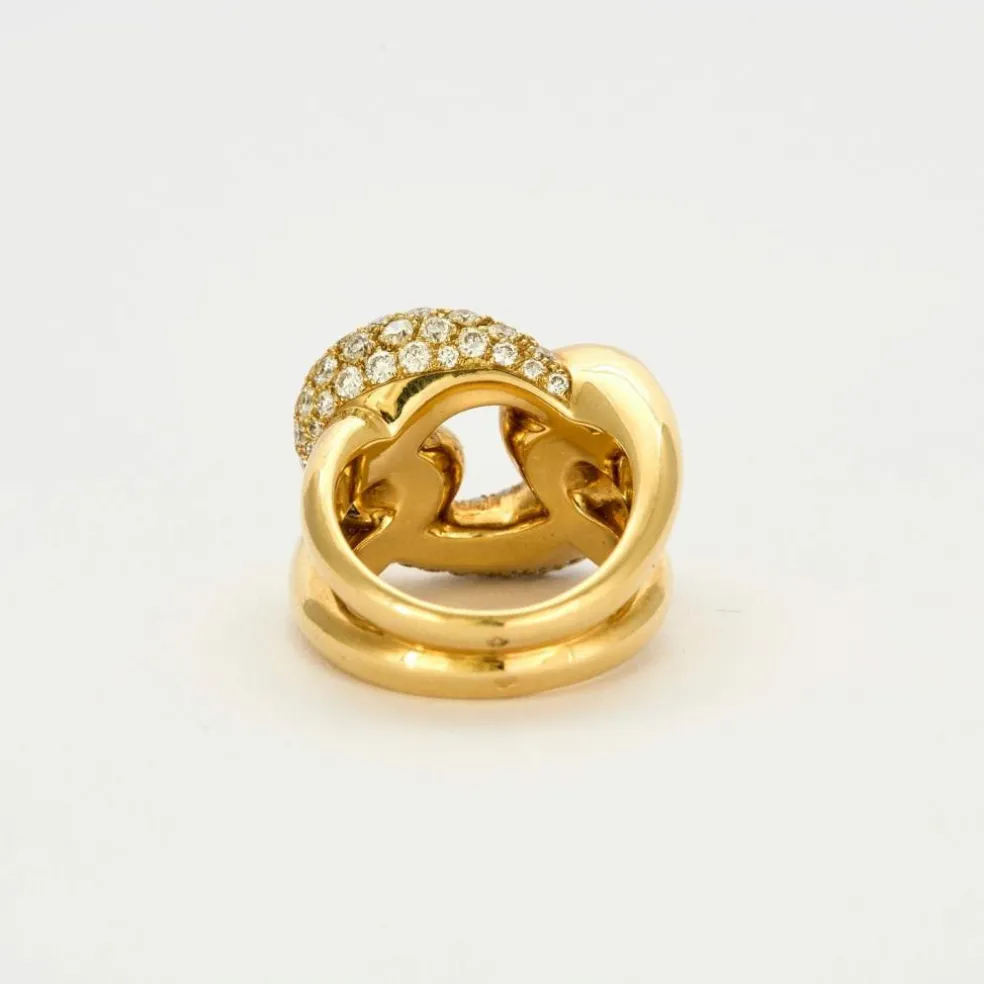 Bague maillon de chaine en or jaune et diamants
