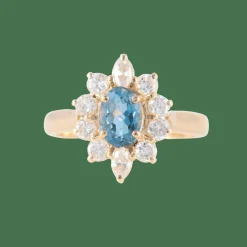 Bague Marguerite Aigue-marine Diamants