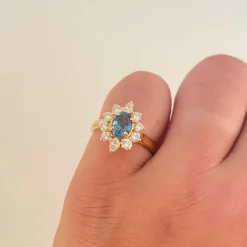 Bague Marguerite Aigue-marine Diamants