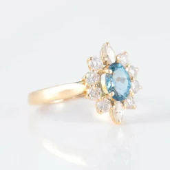 Bague Marguerite Aigue-marine Diamants