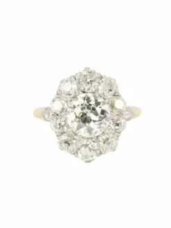 Bague marguerite ancienne diamants taille ancienne 3 carats