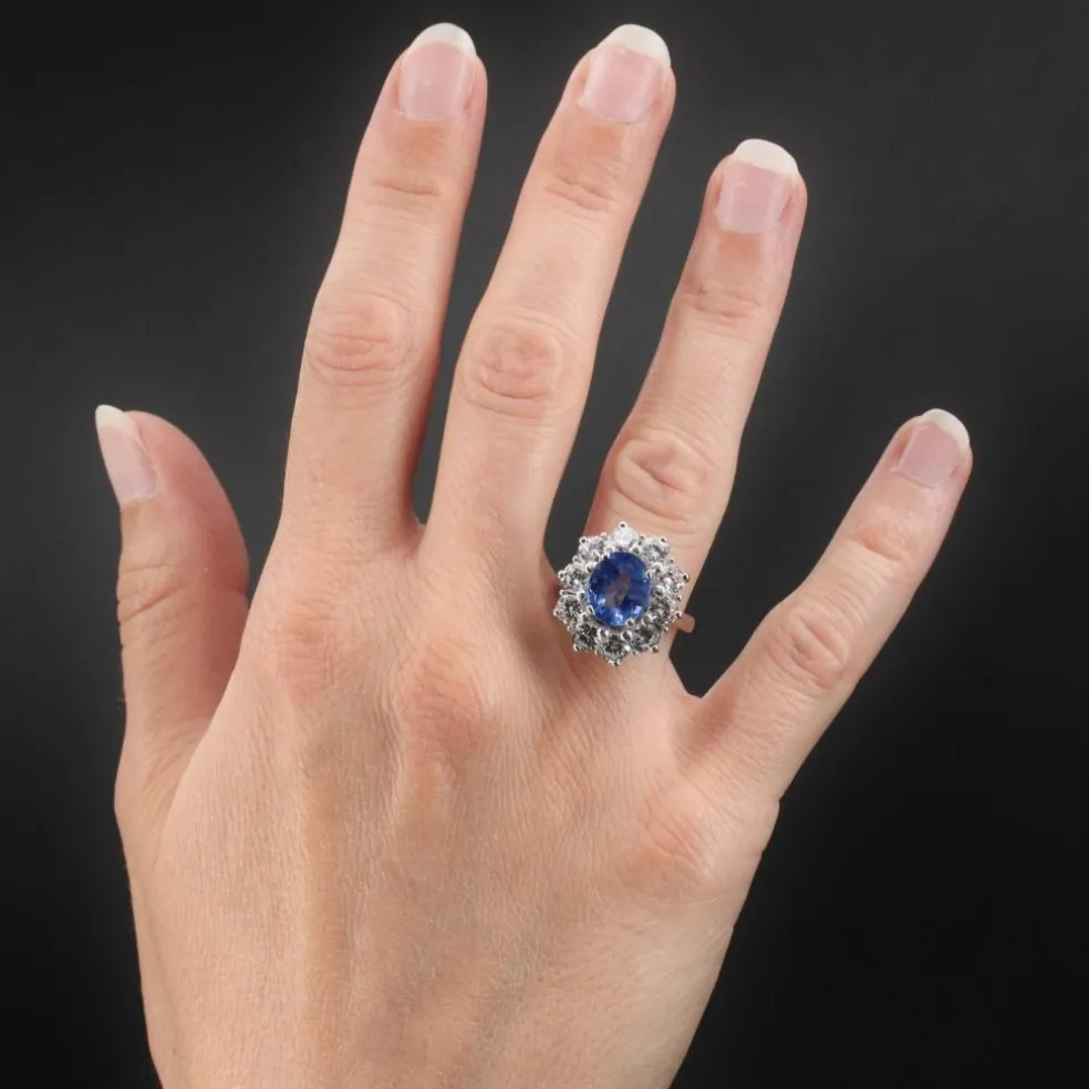 Bague marguerite ancienne saphir diamants