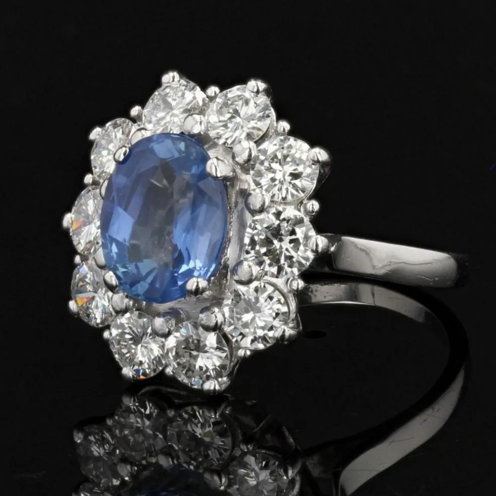 Bague marguerite ancienne saphir diamants