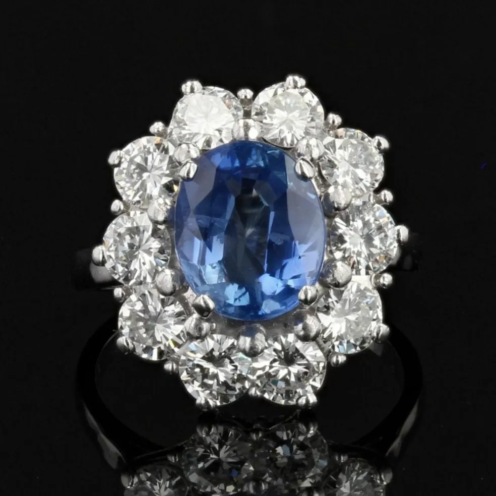 Bague marguerite ancienne saphir diamants