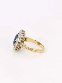 Bague marguerite ancienne or rose saphir coussin diamants