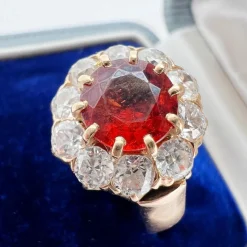Bague Marguerite Ancienne Or Grenat et Diamants