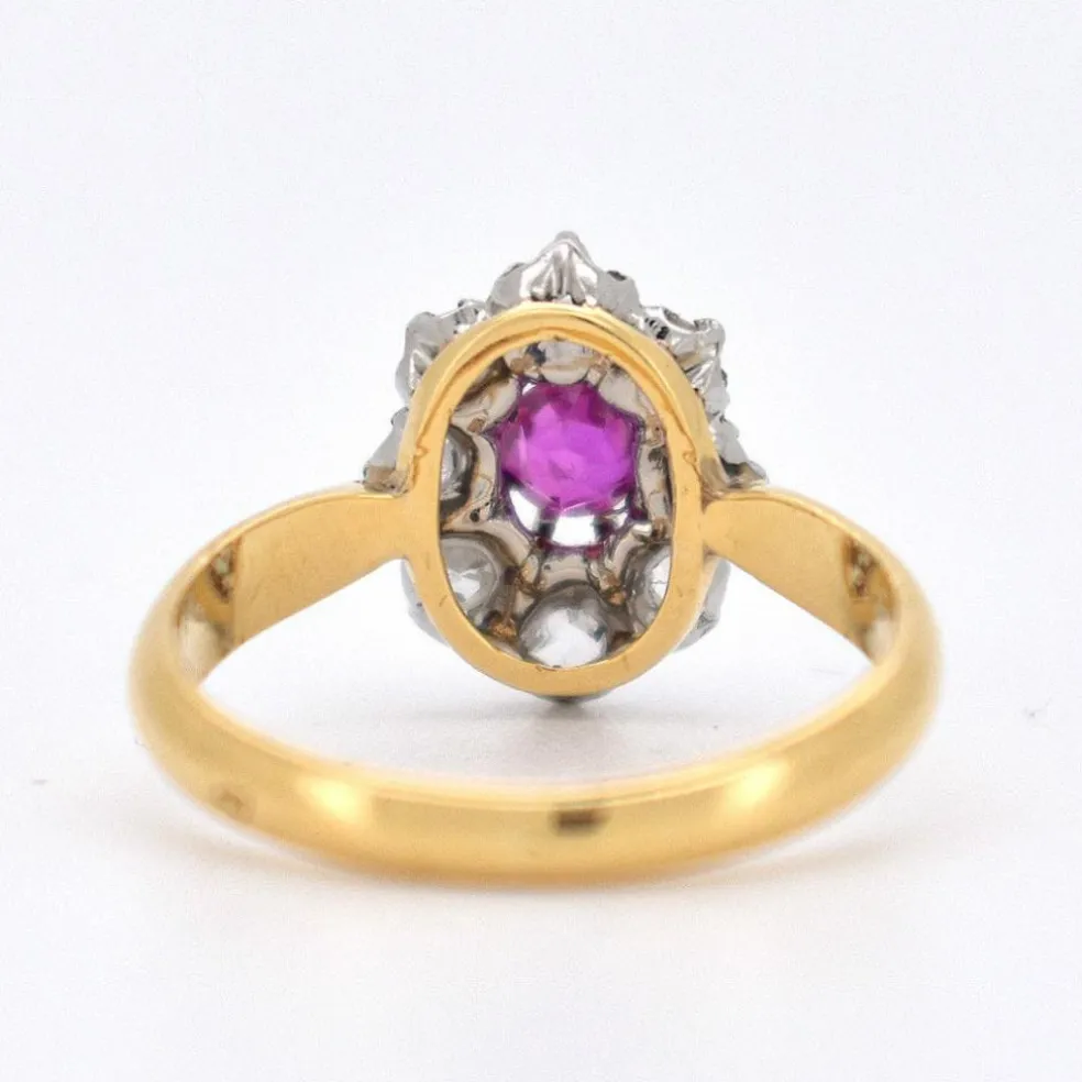 Bague Marguerite Ancienne Or 18 Carats, Diamants et Rubis - Circa 1900