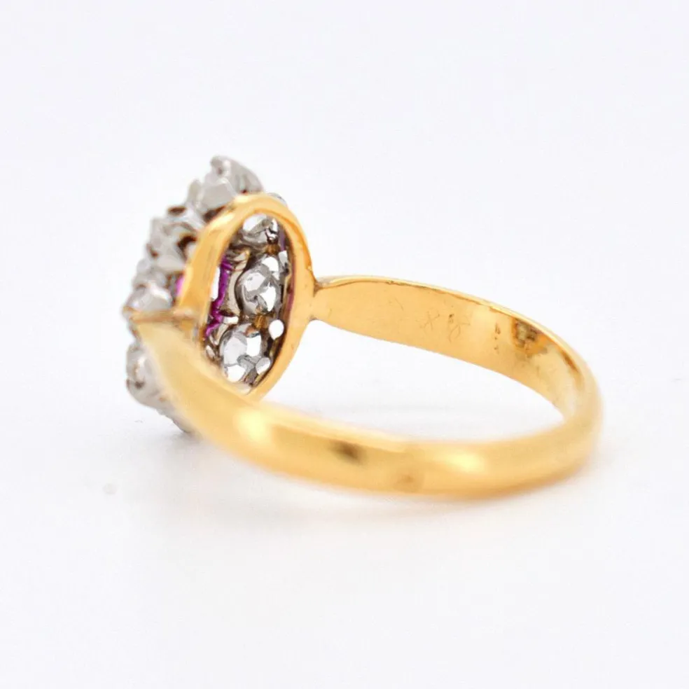 Bague Marguerite Ancienne Or 18 Carats, Diamants et Rubis - Circa 1900