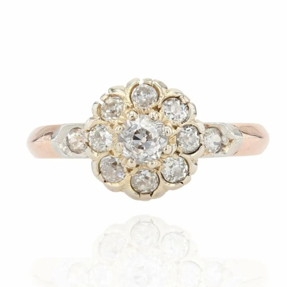 Bague marguerite de diamants taille ancienne