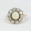 Bague marguerite diamants, perle fine