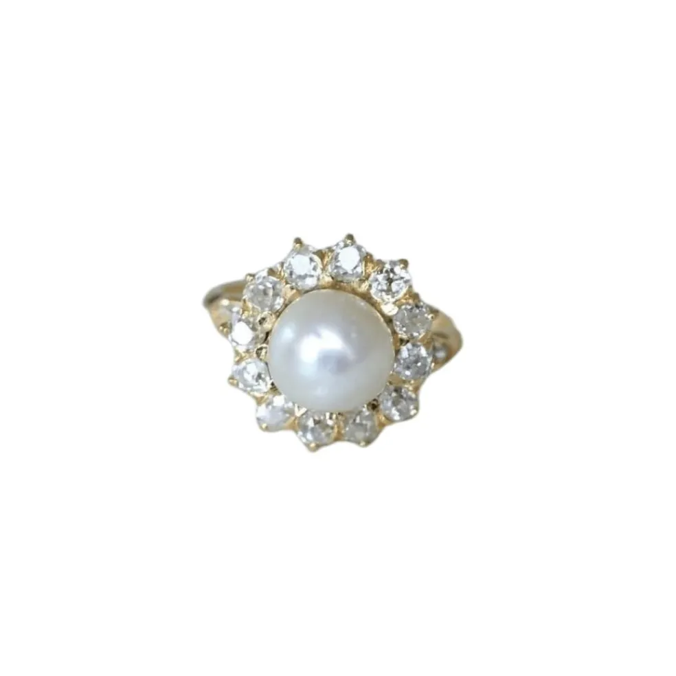 Bague Marguerite diamants et perle fine