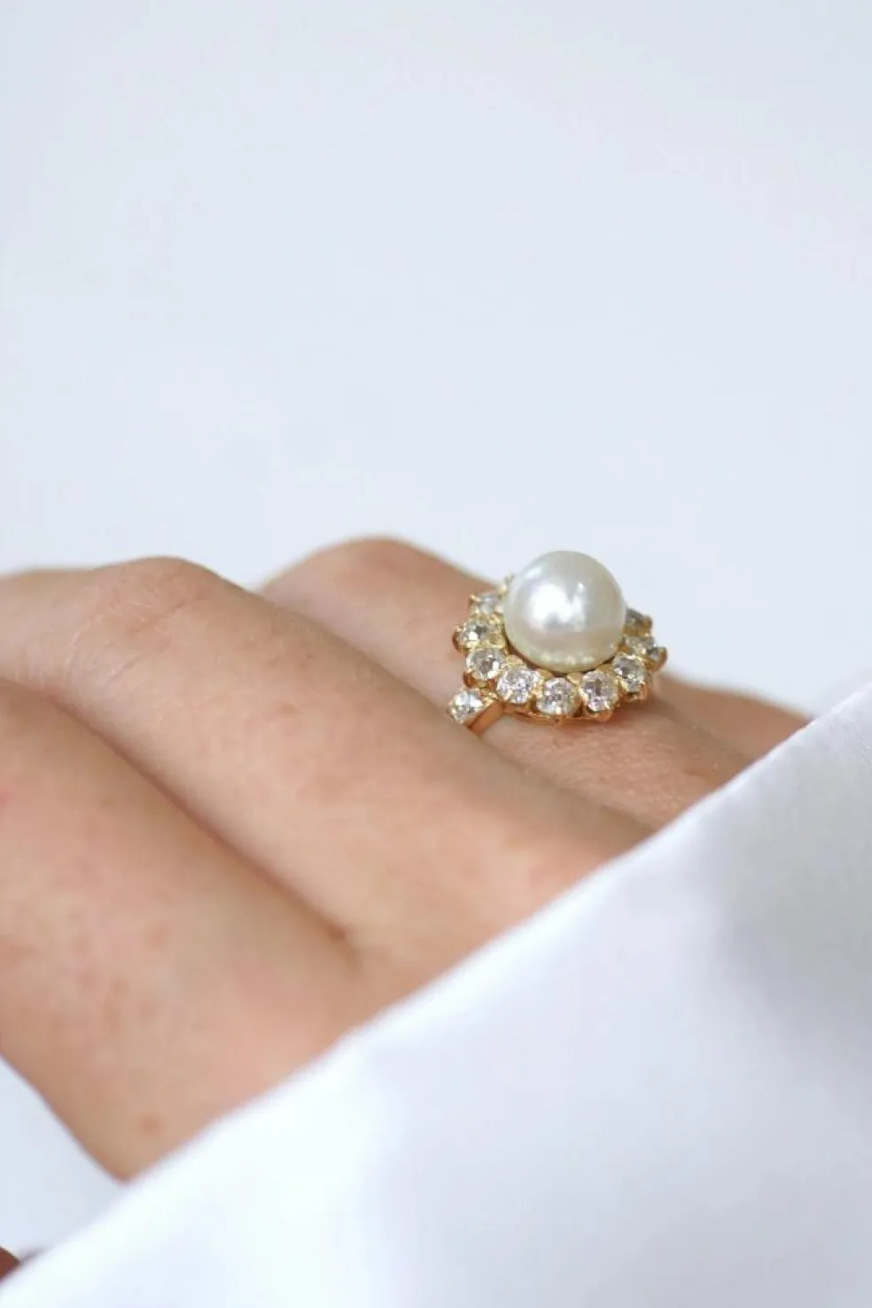 Bague Marguerite diamants et perle fine