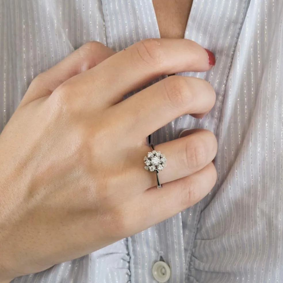 Bague marguerite diamants or blanc