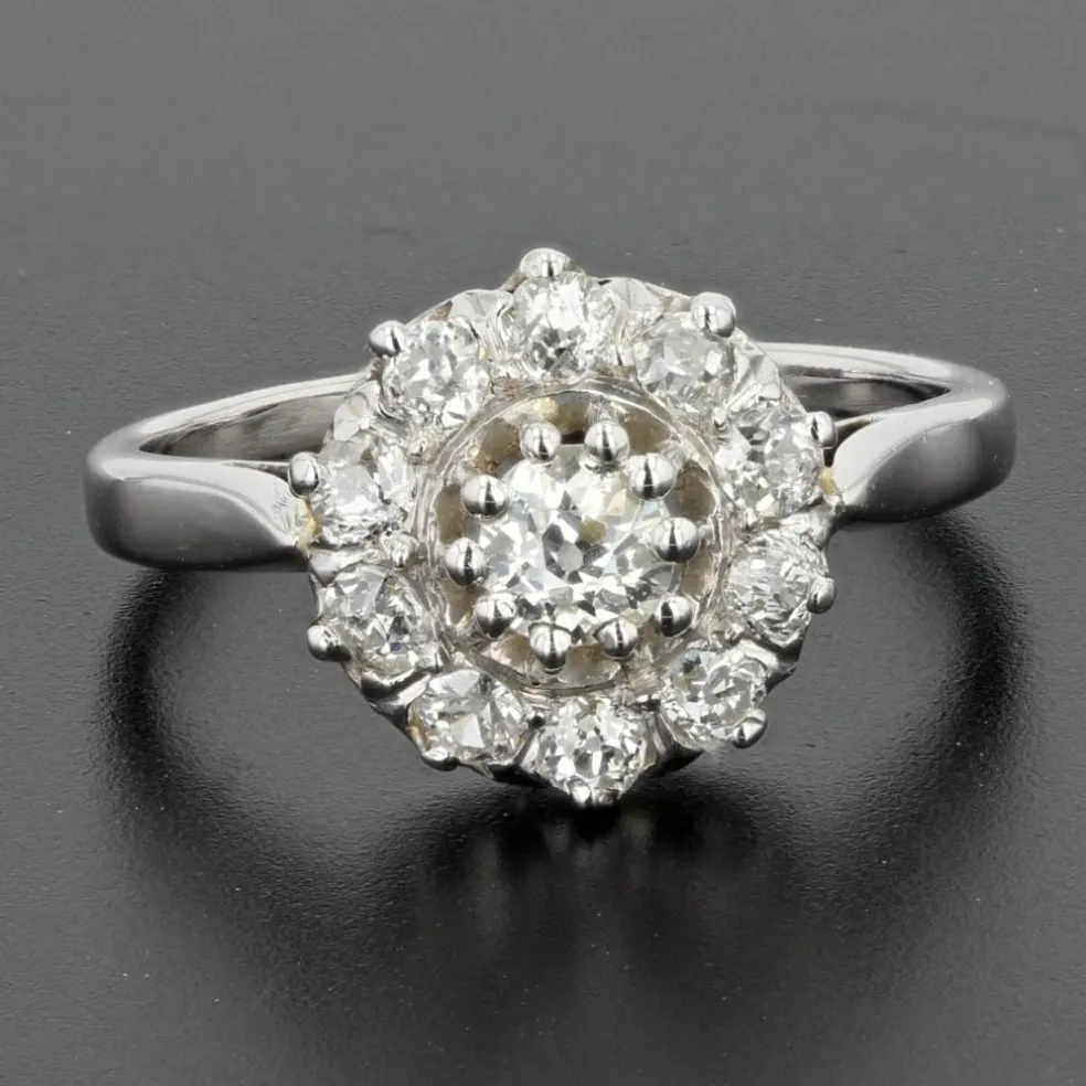 Bague marguerite diamants or blanc