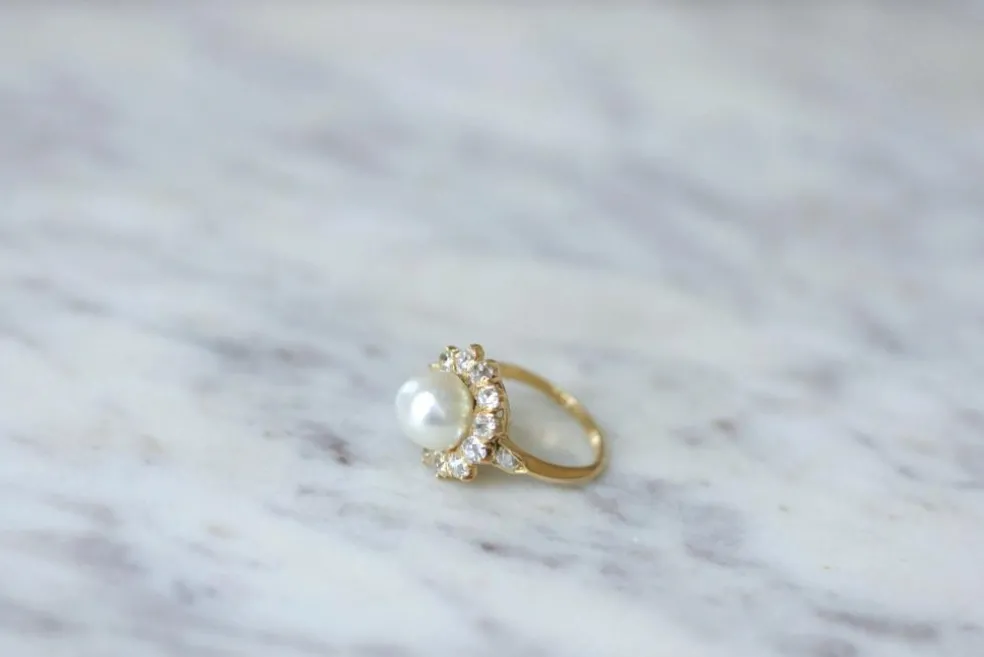 Bague Marguerite diamants et perle fine