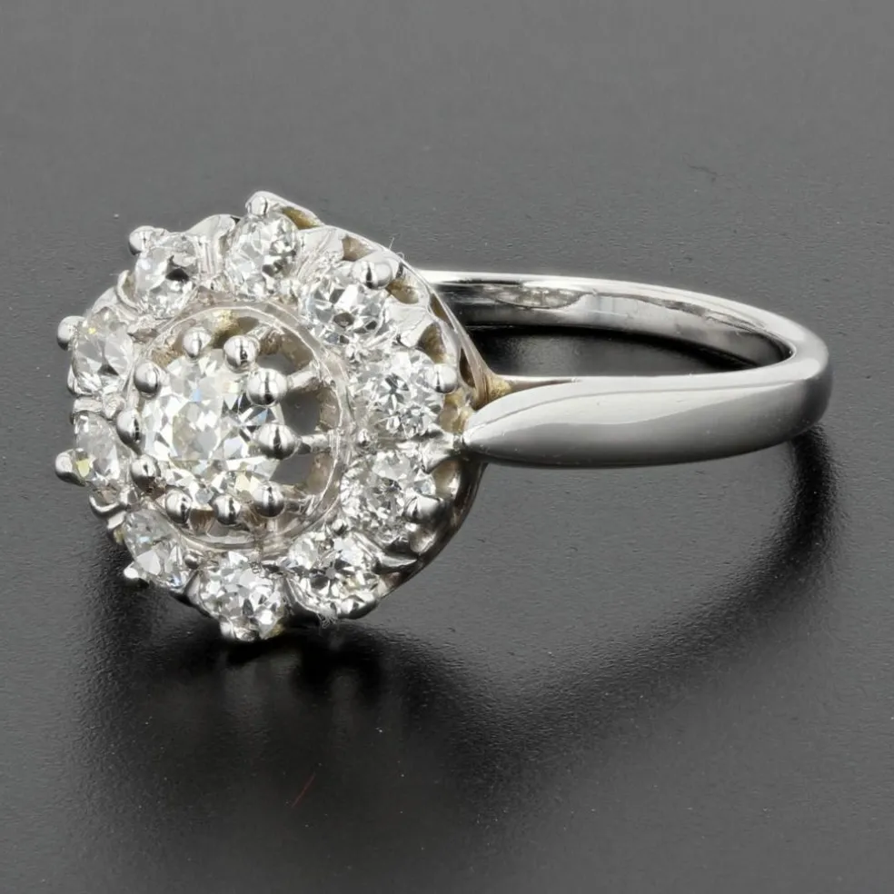 Bague marguerite diamants or blanc
