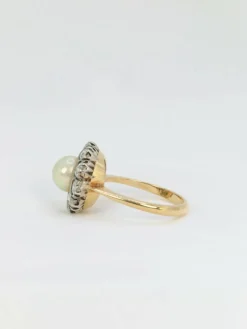 Bague marguerite diamants, perle fine