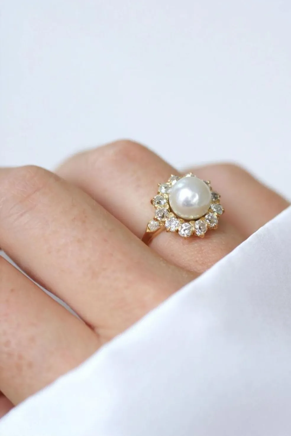 Bague Marguerite diamants et perle fine