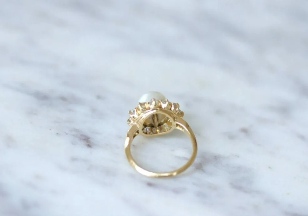 Bague Marguerite diamants et perle fine
