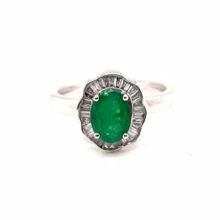 Bague Marguerite Emeraude Diamants Or blanc