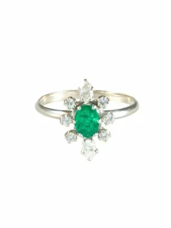 Bague Marguerite Emeraude et diamants