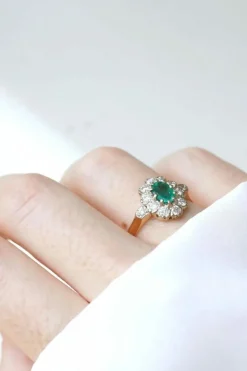 Bague marguerite Emeraude et Diamants