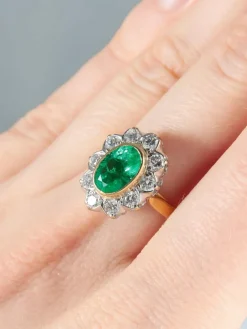 Bague Marguerite Emeraude et Diamants