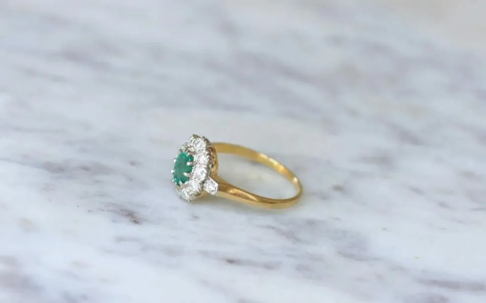 Bague marguerite Emeraude et Diamants