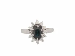 Bague marguerite en or blanc, saphir ovale et diamants
